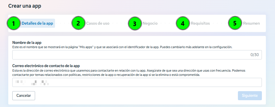 Formulario de registro APP META