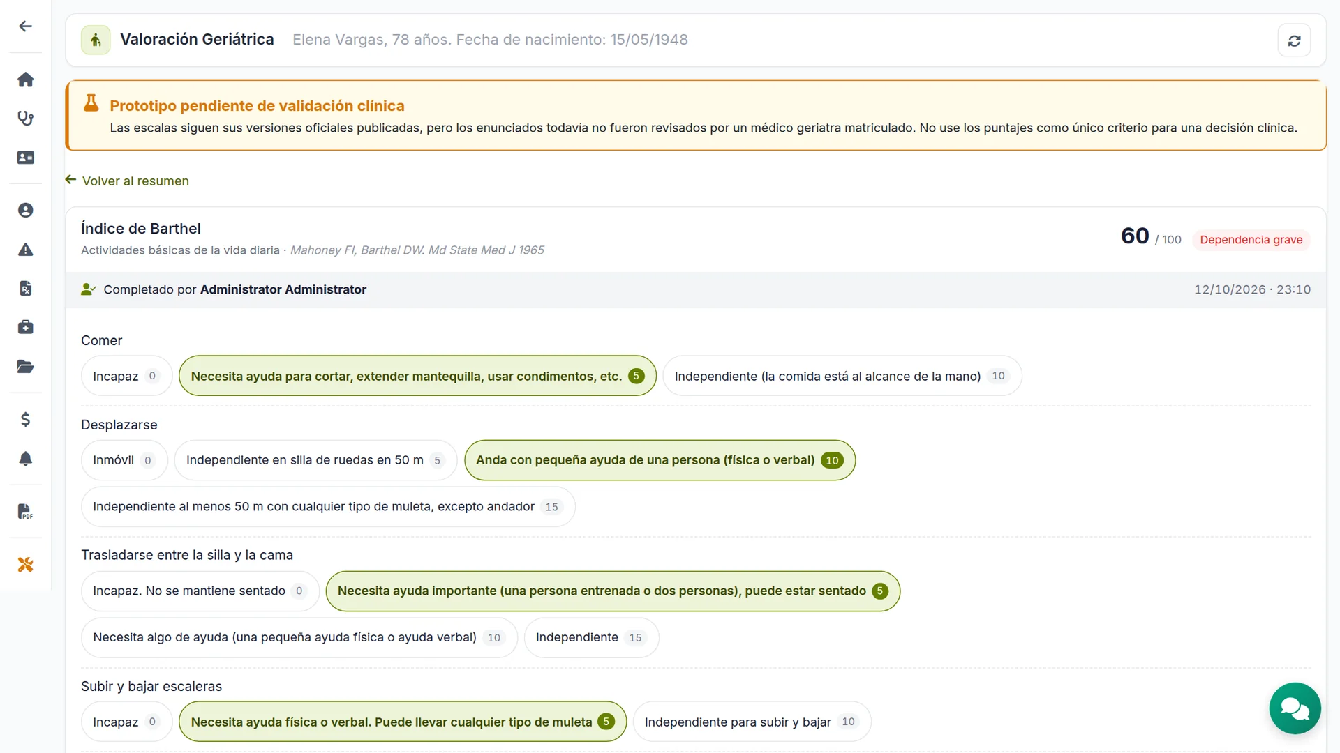 Cada test, con su formulario